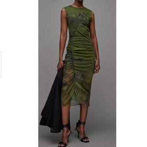 AllSaints Nora Colca Midi Dress Multi Green, Size US 6, NWT